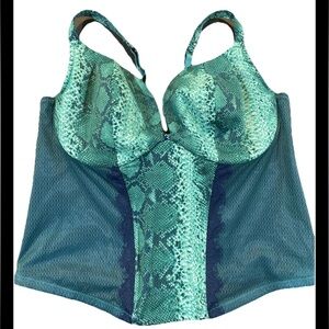 Women's Cacique Corset Green Snake-Print Lace & Mesh Bustier Sz. 22/24
